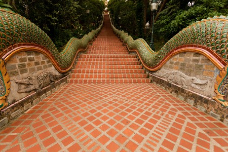 Thai Temple Stairway, Doi Suthep Temple, Chiangmai, Northern of Thailandの写真素材