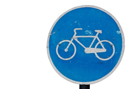 Bicycle Road Sign isolated on whiteの写真素材