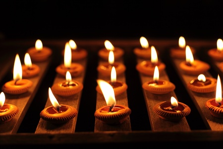 Candle Light On Wood Plankの写真素材