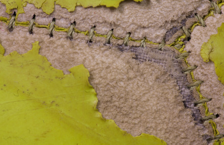 Football stitching close up