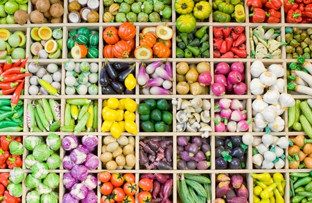 Vegetables and spices in the boxの写真素材
