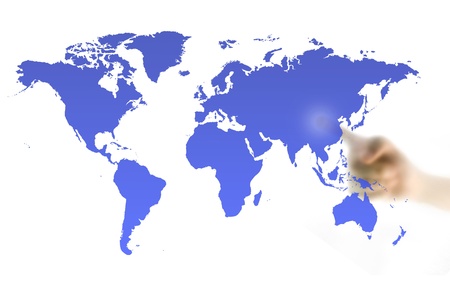 finger touching world map screen for connectivity conceptの写真素材