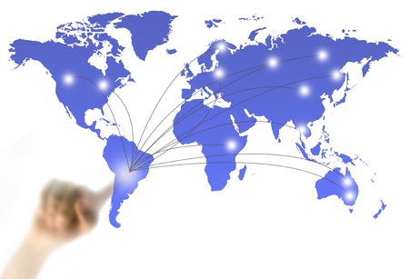 Finger pointing at South America areaの写真素材