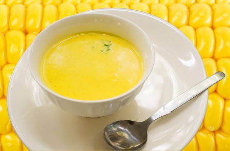 Corn soup with corn backgroundの写真素材