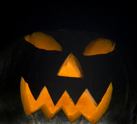Halloween pumpkin, isolated on black backgroundの写真素材