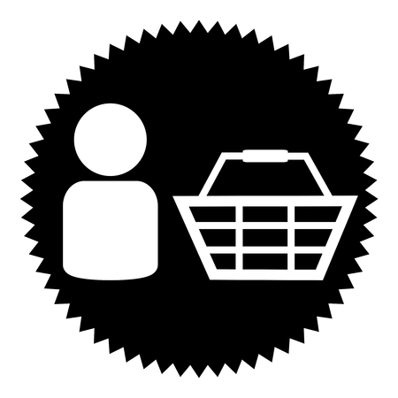 Black round Button shows Basket and customer iconの写真素材