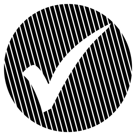 Striped round Button with white symbol is showing Tickの写真素材