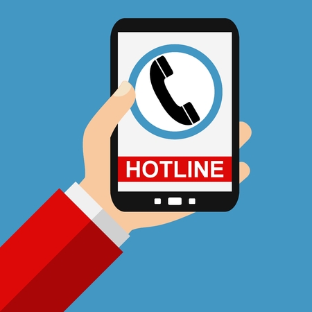 Hand holding Smartphone: Hotline - Flat Designの写真素材