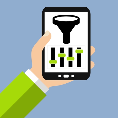 Hand holding Smartphone: Filter Settings - Flat Designの写真素材