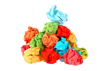 Isolated colorful crumpled paper balls backgroundの写真素材