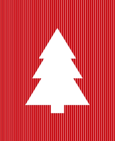 Red white striped background with simple white christmas treeの写真素材