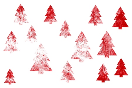 Red grunge Christmas Tree silhouettesの写真素材