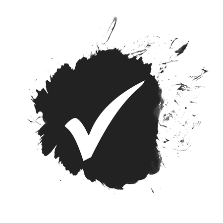 Isolated black color splash Button with Tick Iconの写真素材