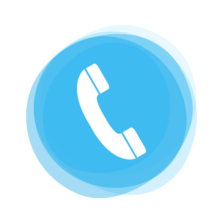 Round light blue Button with white Phone icon showing Telephone Contactの写真素材