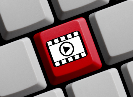 Red Computer Keyboard with Movie Symbolの写真素材