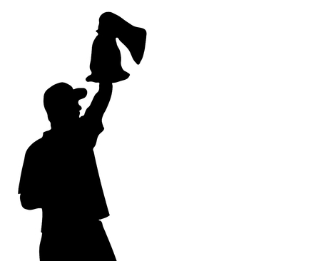 Black silhouette of cheering sport football or music fanの写真素材