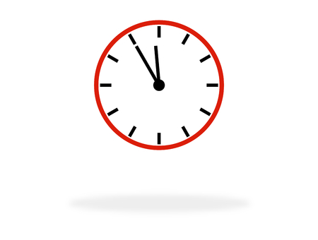 Clock icon with black red color showing 5 minutes before 12 - Symbol for Last Minuteの写真素材