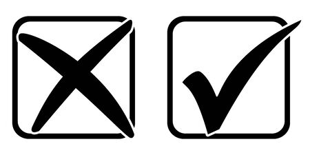 Two black Icons: Cross and tick in boxの写真素材