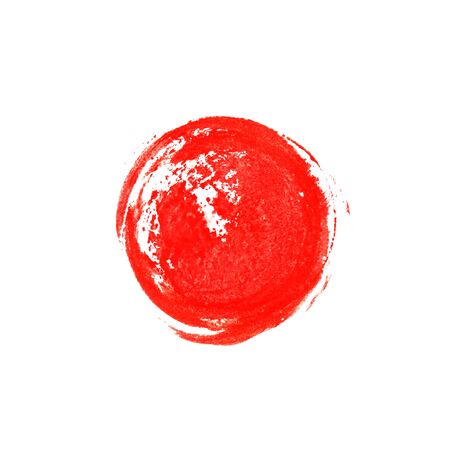 Dirty hand painted red watercolor circle on white backgroundの写真素材