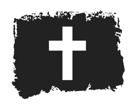 Cross Icon - Symbol on isolated black hand painted grunge textureの写真素材