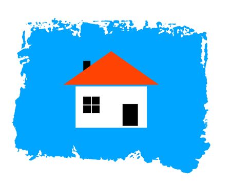 House Icon - Symbol on isolated blue hand painted grunge textureの写真素材