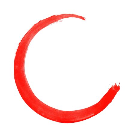 Open red painted circle made with paintbrushの写真素材