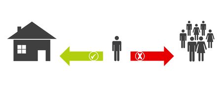 Avoid crowds and stay at home - Coronavirus concept with arrowsの写真素材