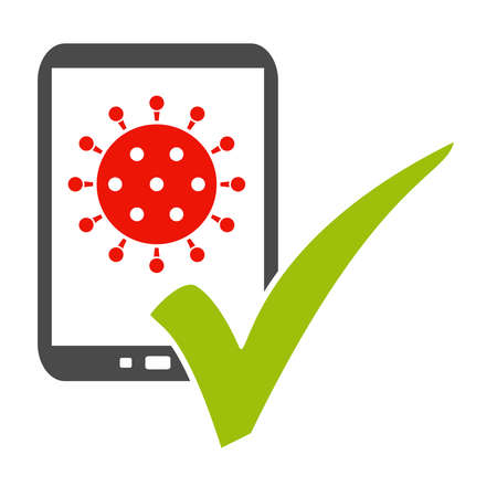 Smartphone with Corona-App showing infection with Coronavirus Covid-19の写真素材