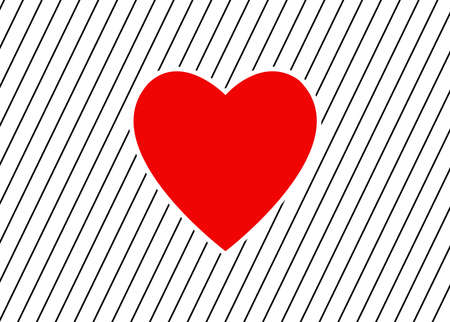Red heart on black and white striped backgroundの写真素材