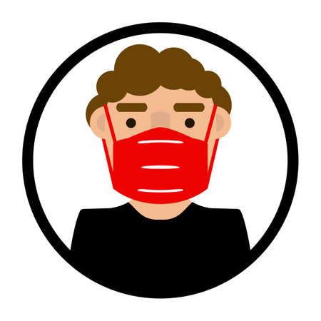 Illustration of person with face mask covering mouth and nose for coronavirus protectionの写真素材