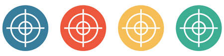 4 colorful buttons blue, red, orange and green showing: Crosshair or Targetの写真素材