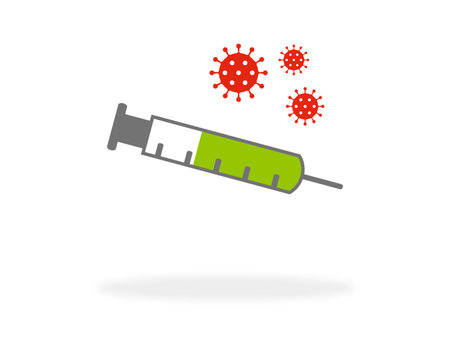 Syringe and Coronavirus Icon: Symbol for Covid-19 vaccinationの写真素材