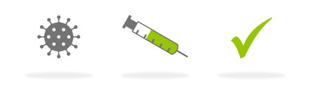 Coronavirus Icon, Syringe with Covid-19 Vaccine and green tick: Covid-19 Vaccinationの写真素材