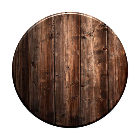 Round button or wheel with old wooden boardsの写真素材