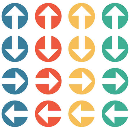 16 colorful buttons blue, red, orange and green showing Arrows : Up, Down, Left, Rightの写真素材