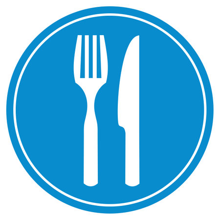 Round blue Button with white Cutlery icon - Restaurantの写真素材