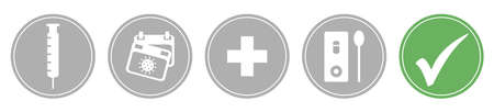 Buttons Banner gray green: 2G Plus - Vaccinated, Recovered plus Rapid Testの写真素材