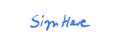 Sign Here blue - Hand written signatureの写真素材