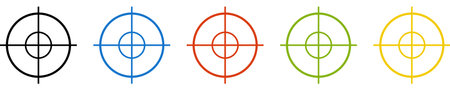 5 Icons in circles black, blue, red, green, orange: Crosshairの写真素材