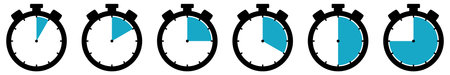 6 stoppwatch icons showing 5, 10, 15, 20 30, 45 minutes or secondsの写真素材