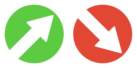 Arrwow Icons - Green and red circles with arrows showing up and downの写真素材