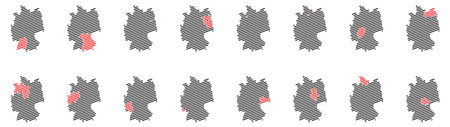 16 maps of germany with all striped federal statesの写真素材