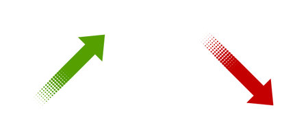Red and green arrow with gradient dots showing directionの写真素材