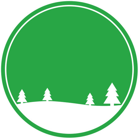Green round christmas Button with winter landscabeの写真素材