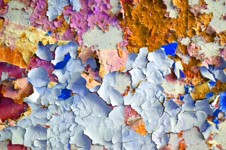 Wall with chipped old color - Abstract decorative grunge background or Art Poster brown, blue, pinkの写真素材