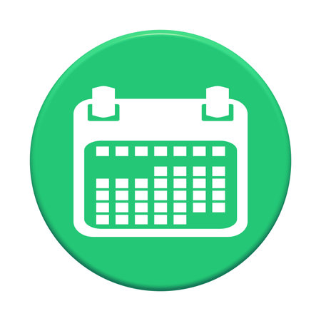 Round green button with calendar iconの写真素材
