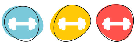 Colorful Button Banner blue, orange and red: Dumbbell iconの写真素材