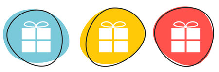 Colorful Button Banner blue, orange and red: Gift iconの写真素材