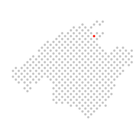 Alcudia - Dotted map of Mallorca with red markingの写真素材