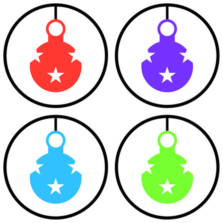 Set of 4 christmas icons with red, purple, blue and green colorの写真素材